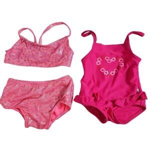 Oshkosh Sand N Sun Girls Swimsuits Lot 2 Size 18 Mths Pink Floral Ruffle